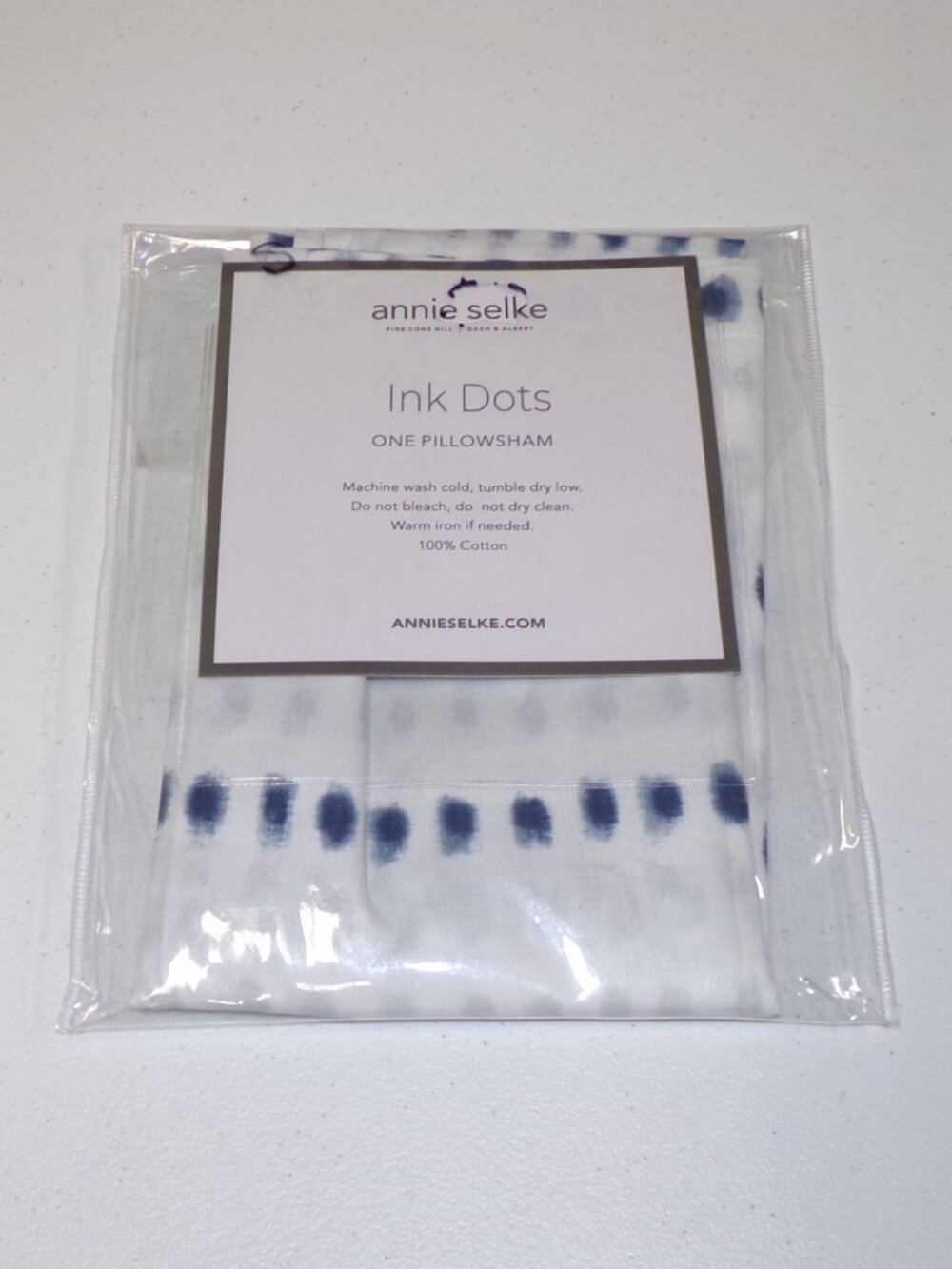 NEW Annie Selke Ink Dots Standard Pillow Sham 100% Cotton White Blue